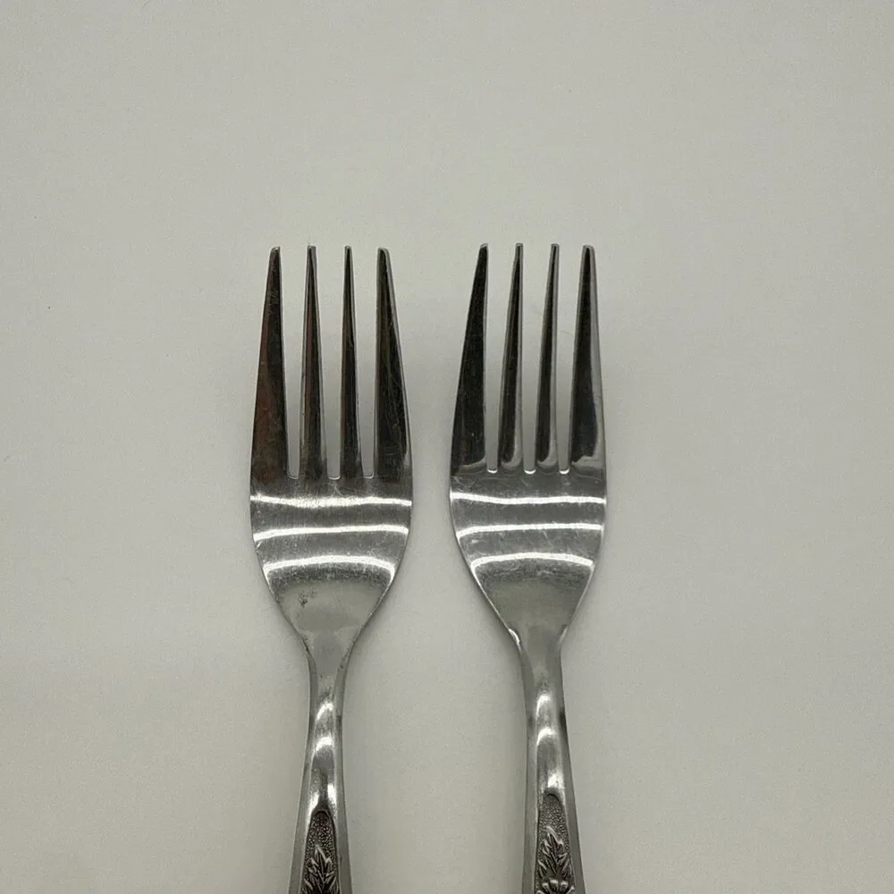 Vintage Stainless Steel Salad Forks Floral Japan Set Of 2 - Picture 2 of 5